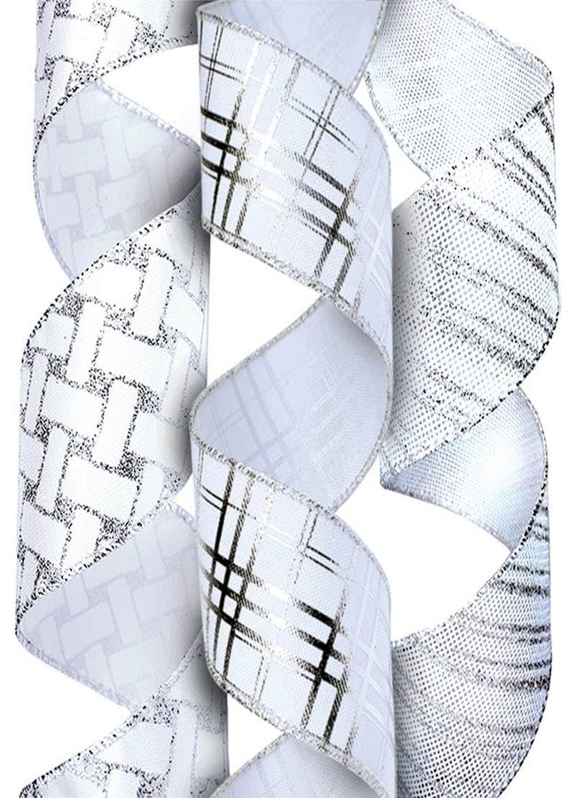 OLYPHAN Silver Ribbon Wired, Easter Ribbons for Basket 3 Rolls 2.5 Inch 36 Yard Christmas Tree Sheer Glitter Organza Wired Edge Gift Wrapping, Crafts, Home Decor Decoration Indoor/Outdoor Bows for Baskets - Image 1